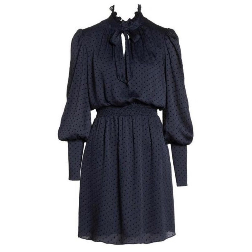 JULIA JORDAN NWT Navy Swiss Dot Dress with Tie neck Size 10